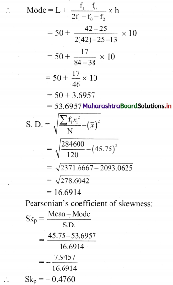 Maharashtra Board 11th Commerce Maths Solutions Chapter 3 Skewness Miscellaneous Exercise 3 Q7.2